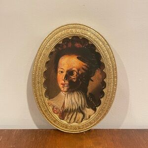 Death and Life Ornate Gold Oval Framed Print 6x8 Italian Vanitas Goth Wall Art